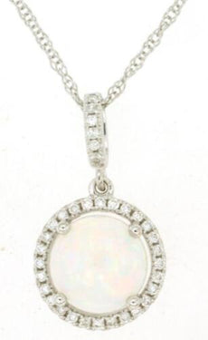 1.33CT DIAMOND & AAA OPAL 14KT WHITE GOLD ROUND HALO CLASSIC FUN FLOATNG PENDANT