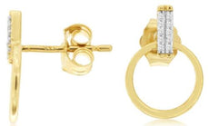 .05CT DIAMOND 14KT YELLOW GOLD 3D DOUBLE BAR CIRCLE OF LIFE FUN HANGING EARRINGS
