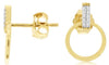 .05CT DIAMOND 14KT YELLOW GOLD 3D DOUBLE BAR CIRCLE OF LIFE FUN HANGING EARRINGS