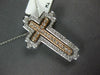 LARGE .49CT DIAMOND 14K WHITE & ROSE GOLD DOUBLE CROSS FILIGREE FLOATING PENDANT