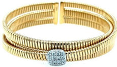 .28CT DIAMOND 18KT 2 TONE GOLD CRISS CROSS SNAKE FLEXIBLE CUFF BANGLE BRACELET