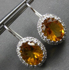 4.40CT DIAMOND & AAA CITRINE 14KT WHITE GOLD OVAL & ROUND HALO HANGING EARRINGS