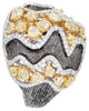 LARGE 3.80CT WHITE & FANCY YELLOW DIAMOND 18K TRI COLOR GOLD 3D MULTI SHAPE RING