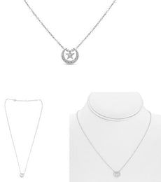 ESTATE .14CT DIAMOND 14KT WHITE GOLD 3D MOON & STAR ADJUSTABLE LOVE NECKLACE