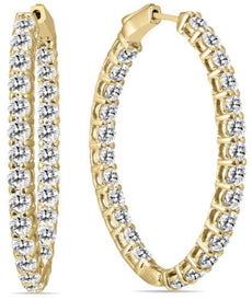 5CT DIAMOND 14KT YELLOW GOLD ROUND SHARED PRONG INSIDE OUT HOOP HANGING EARRINGS