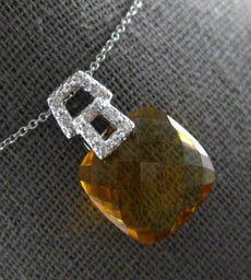 7.61CT DIAMOND & AAA CITRINE 14KT WHITE GOLD 3D CUSHION & ROUND FLOATING PENDANT