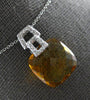 7.61CT DIAMOND & AAA CITRINE 14KT WHITE GOLD 3D CUSHION & ROUND FLOATING PENDANT