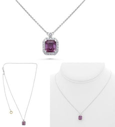 2.37CT DIAMOND & AAA PINK SAPPHIRE 18KT WHITE GOLD EMERALD CUT & ROUND NECKLACE