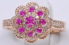 ESTATE .53CT DIAMOND & AAA PINK RUBY 14KT ROSE GOLD 3D FLOWER FILIGREE FUN RING