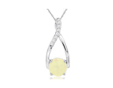 .90CT DIAMOND & AAA OPAL 14K WHITE GOLD INFINITY TEAR DROP LOVE FLOATING PENDANT