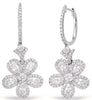 ESTATE LARGE 1.97CT DIAMOND 14KT WHITE GOLD 3D FLOWER HUGGIE HANGING EARRINGS