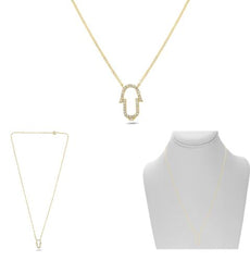 ESTATE .15CT DIAMOND 14KT YELLOW GOLD ROUND HAMA CHAMSA ADJUSTABLE FUN NECKLACE