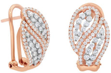 1.30CT DIAMOND 18K WHITE & ROSE GOLD 3D DOUBLE LEAF CRISS CROSS HANGING EARRINGS