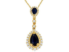 1.31CT DIAMOND & AAA SAPPHIRE 14KT YELLOW GOLD PEAR SHAPE HALO FLOATING PENDANT