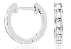 ESTATE .31CT DIAMOND 14KT WHITE GOLD 3D BAGUETTE CHANNEL HUGGIE HANGING EARRINGS