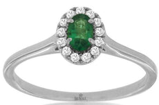 .32CT DIAMOND & AAA EMERALD 14KT WHITE GOLD OVAL ROUND HALO FRIENDSHIP LOVE RING