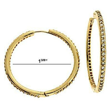 ESTATE 1.50CT DIAMOND 14KT YELLOW GOLD ROUND FRONT & BACK HOOP HANGING EARRINGS