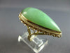 ANTIQUE EXTRA LARGE AAA JADE 14K YELLOW GOLD PEAR SHAPE FILIGREE FUN RING #27610