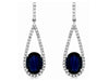 2.35CT DIAMOND & AAA SAPPHIRE 14KT WHITE GOLD 3D OVAL TEAR DROP HANGING EARRINGS