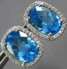 LARGE 10.75CT DIAMOND & AAA BLUE TOPAZ 14K WHITE GOLD 3D HALO OVAL STUD EARRINGS
