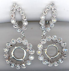 ESTATE .68CT DIAMOND 14KT WHITE GOLD ROUND FILIGREE SEMI MOUNT HANGING EARRINGS