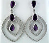 2.70CT DIAMOND & AAA AMETHYST 14K WHITE GOLD PEAR SHAPE & ROUND HANGING EARRINGS