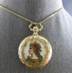 ANTIQUE 14KT YELLOW GOLD FILIGREE MULTI COLOR ENAMEL POCKET WATCH/PENDANT #28130