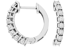 .31CT DIAMOND 14KT WHITE GOLD CLASSIC ROUND SHARED PRONG HUGGIE HANGING EARRINGS