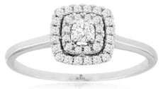 .25CT DIAMOND 14KT WHITE GOLD 3D DOUBLE HALO SQUARE FRIENDSHIP ENGAGEMENT RING