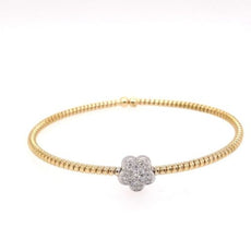 .23CT DIAMOND 18KT 2 TONE GOLD 3D CLASSIC FLOWER FLEXIBLE CUFF BANGLE BRACELET