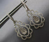 LARGE 1.75CT DIAMOND 14KT WHITE GOLD 3D FLOWER TEAR DROP HUGGIE HANGING EARRINGS