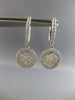ESTATE .98CT DIAMOND 14KT WHITE GOLD 3D CLASSIC FLOWER HALO FUN HANGING EARRINGS
