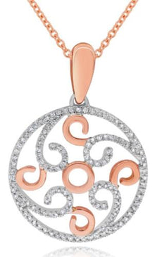 .31CT DIAMOND 14K WHITE & ROSE GOLD CLASSIC ROUND OPEN FILIGREE FLOATING PENDANT