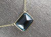 LARGE 6.06CT AAA LONDON BLUE TOPAZ 14KT YELLOW GOLD 3D EMERALD CUT LOVE NECKLACE