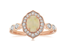 .71CT DIAMOND & AAA OPAL 14KT ROSE GOLD 3D OVAL & ROUND FLOWER FILIGREE FUN RING