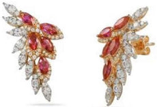 3.42CT DIAMOND & AAA RUBY 14KT YELLOW GOLD MARQUISE & ROUND MULTI LEAF EARRINGS