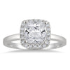 1.33CT DIAMOND 14K WHITE GOLD CUSHION & ROUND SQUARE ENGAGEMENT WEDDING RING SET