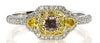 .59CT WHITE PINK & FANCY YELLOW DIAMOND 18KT TRI COLOR GOLD HALO ENGAGEMENT RING