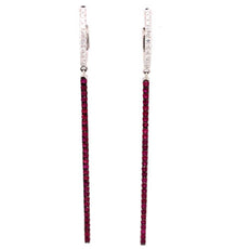 ESTATE 1.52CT DIAMOND & AAA RUBY 18KT WHITE GOLD 3D CLASSIC BAR HANGING EARRINGS