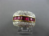 ESTATE WIDE 1.94CT DIAMOND & AAA RUBY 14K WHITE & YELLOW GOLD MULTI ROW FUN RING