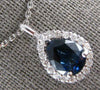 ESTATE LARGE 3.17CT DIAMOND & AAA SAPPHIRE 14KT WHITE GOLD HALO FLOATING PENDANT
