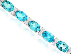 19.0CT DIAMOND & AAA BLUE TOPAZ 14KT WHITE GOLD OVAL & ROUND FILIGREE BRACELET