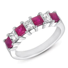 1.89CT DIAMOND & AAA RUBY 14KT WHITE GOLD PRINCESS SHARED PRONG ANNIVERSARY RING