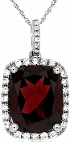 5.12CT DIAMOND & AAA RHODOLITE 14KT WHITE GOLD CUSHION & ROUND HALO SQUARE RING
