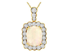 2.0CT DIAMOND & AAA OPAL 14KT YELLOW GOLD CUSHION & ROUND SQUARE FLOWER PENDANT