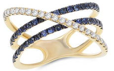 .88CT DIAMOND & AAA SAPPHIRE 14K YELLOW GOLD MULTI ROW CRISS CROSS INFINITY RING