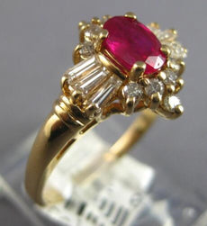 1.05CT DIAMOND & AAA RUBY 14K YELLOW GOLD OVAL ROUND & BAGUETTE FLOWER LOVE RING