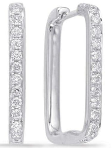 ESTATE .37CT DIAMOND 14KT WHITE GOLD CLASSIC SQUARE HUGGIE HOOP HANGING EARRINGS