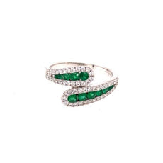 .73CT DIAMOND & AAA EMERALD 18KT WHITE GOLD 3D GRADUATING CRISS CROSS LOVE RING