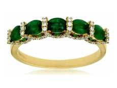 1.14CT DIAMOND & AAA EMERALD 14KT YELLOW GOLD 3D OVAL & ROUND ANNIVERSARY RING
